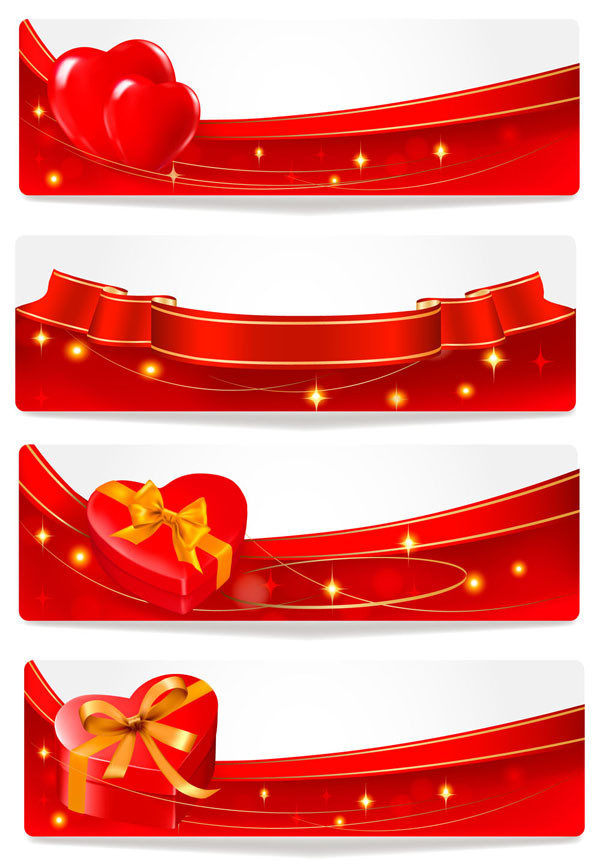 星が輝くハートとリボンのバナー heart-shaped Ribbon Star valentine banner