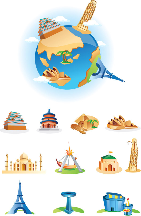 観光スポットの建造物 cartoon landmarks vector