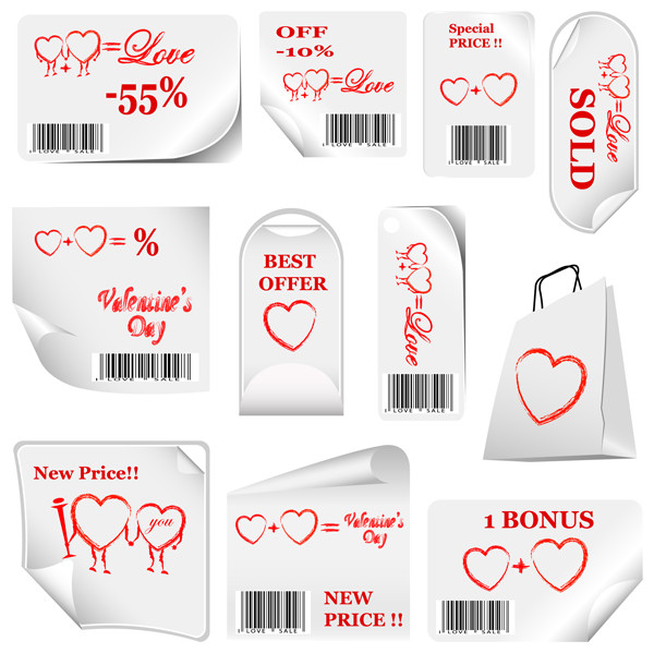 バレンタイン セールのラベル Heart valentine day promotional label