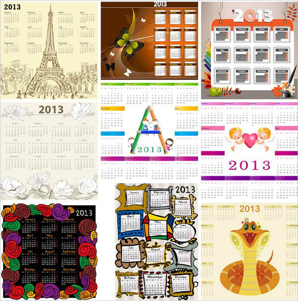 新年のカレンダー テンプレート 9 vector calendar templates for 2013 new year