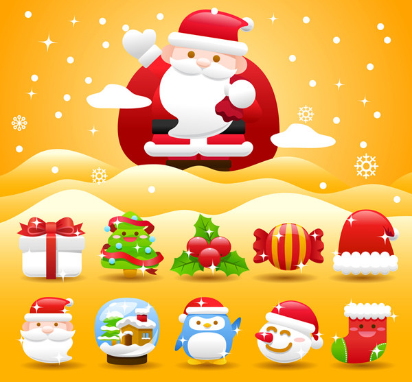 クリスマス関連の可愛いアイコンセット christmas holiday icon