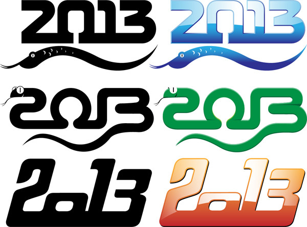 干支のへびで象った数字ロゴ 2013 labels and logos with snake-shaped templates2