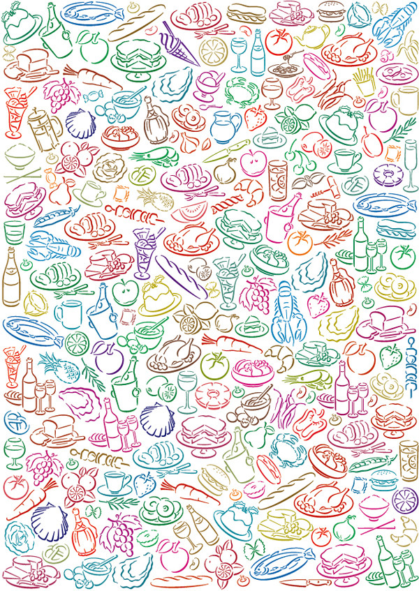 手書きの食べ物パターンの背景 Vector Food Pattern