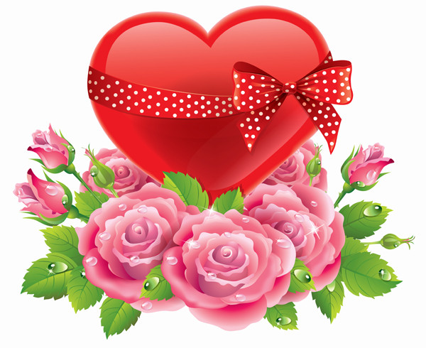 薔薇とリボンで飾ったハートのバレンタインデー クリップアート Valentine’s Day Rose Love Background