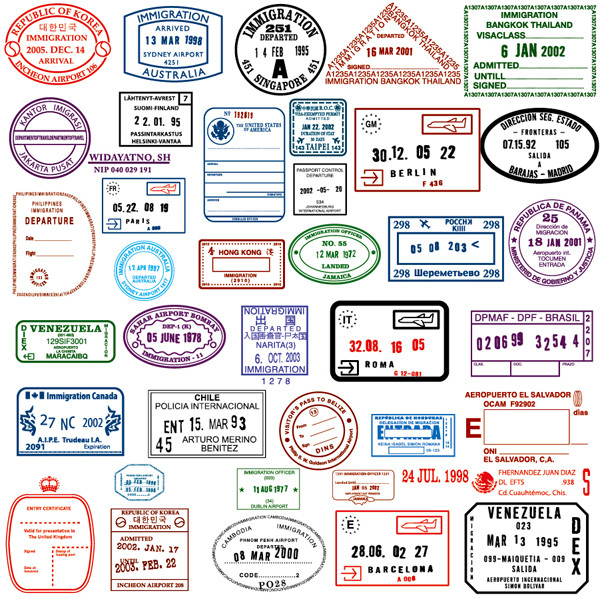 各国の渡航ビザ スタンプ見本 countries in the visa stamp vector