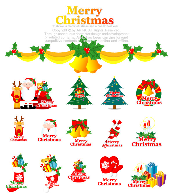 クリスマス素材のイラスト cartoon christmas element vector1