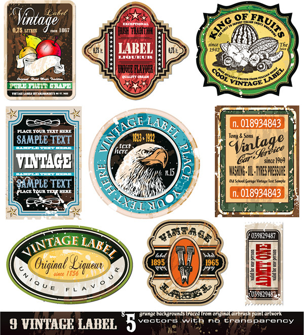 レトロなラベルのデザイン見本 European-style retro labels screen stickers3