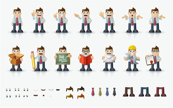 働く人の着せ替えアイコン cartoon male character in different poses