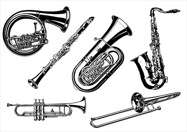 管楽器のイラスト線画 musical instruments vector