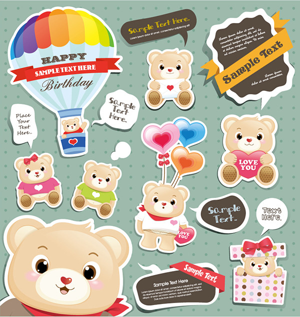 可愛い漫画の子熊のステッカー Cute cartoon child bear stickers