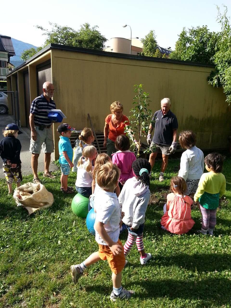 Apfelbaum pflanzen im Kindergarten - Pfarre Pradl