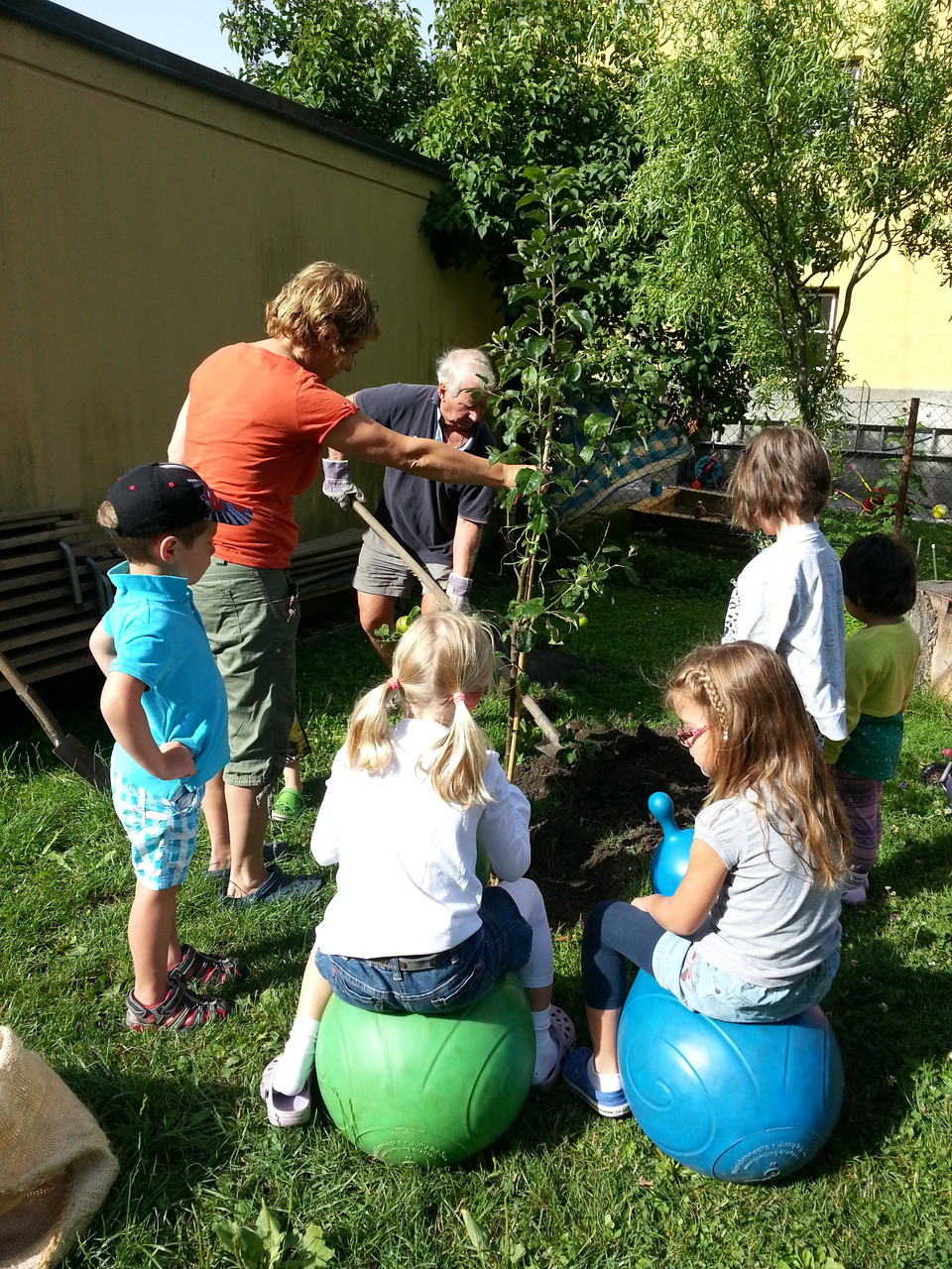 Apfelbaum pflanzen im Kindergarten - Pfarre Pradl
