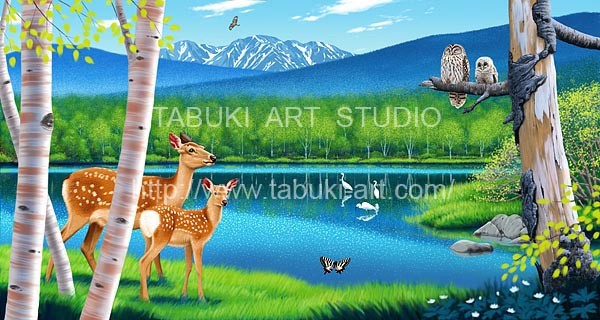 豊かな自然イラスト 森と湖と動物たち Real Illustration Samples
