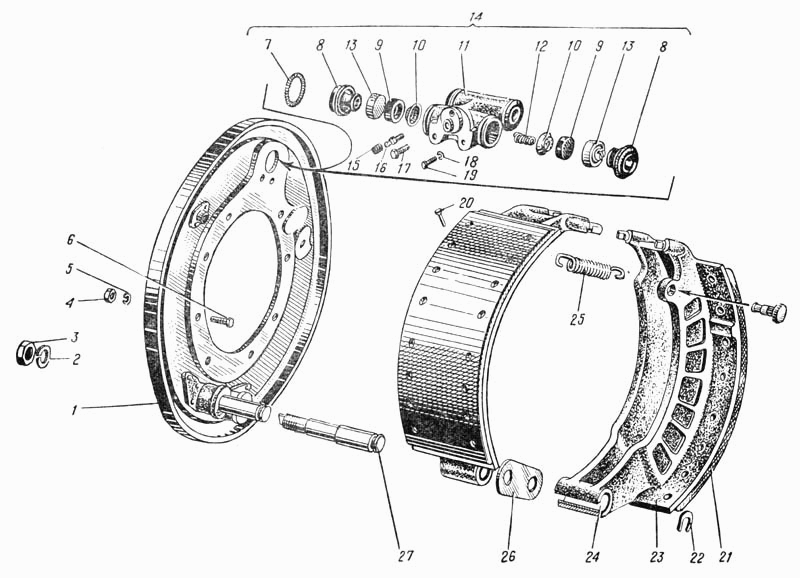 Bremsen Fußbremse URAL 375, 375D, 4320. Brakes Foot brake URAL 375, 375D, 4320. Ножной тормоз грузового автомобиля Урал 375, 375Д, 4320.
