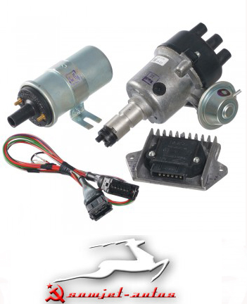 Satz elektronische Zündung Moskwitsch 408 / 412 / 2140. Set Contactless ignition system Moskvich 408 / 412 / 2140. Бесконтактное электронное зажигание с датчиком Холла Москвич 408 / 412 / 2140.