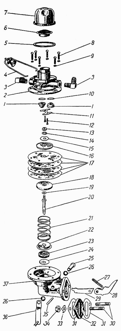 Kraftstoffpumpe (Kraftstoff-Förderpumpe Benzinpumpe) Moskwitsch M400, M401, Opel Kadett K38. Fuel pump Moskvich M400, M401, Opel Kadett K38. Насос бензиновый бензонасос автомобиля Москвич М400, М401, Опель Кадет К38.