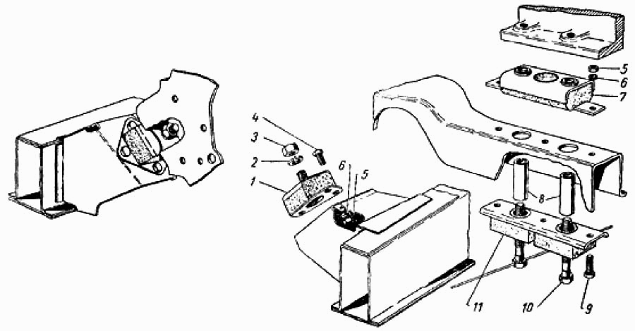 Motoraufhängung und Getriebeaufhängung GAZ 69, GAZ 69A, , GAZ M-20 Pobeda, GAZ M-72, FSO М-20 Warszawa. Подвеска двигателя и подвеска коробки передач ГАЗ 69, 69А, ГАЗ М20 Победа, ГАЗ М-72, ФСО М20 Варшава. 