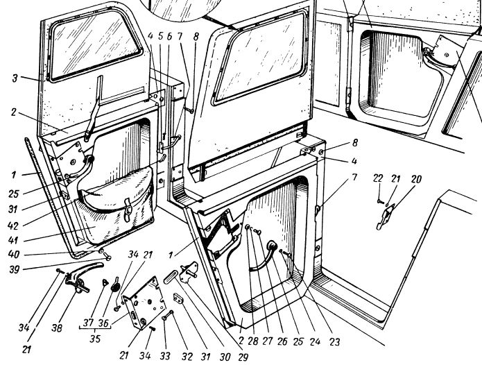 Türe GAZ 69A, GAZ 69AM.  Doors GAS 69A, GAS 69AM.  Двери ГАЗ-69А,ГАЗ-69АМ