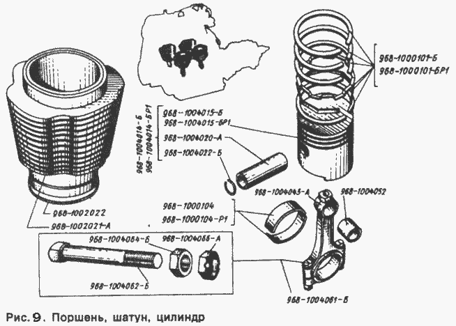 Zylinder, Kolben und Pleuelstange Motor ZAZ 966, ZAZ 968, ZAZ 968A, ZAZ 968M. Cylinder, piston and connecting rod engine SAS 966, SAS 968, SAS 968A, SAS 968M. Цилиндры, поршни и шатуны двигателя ЗАЗ-966, ЗАЗ-968, ЗАЗ-968А, ЗАЗ-968М. 