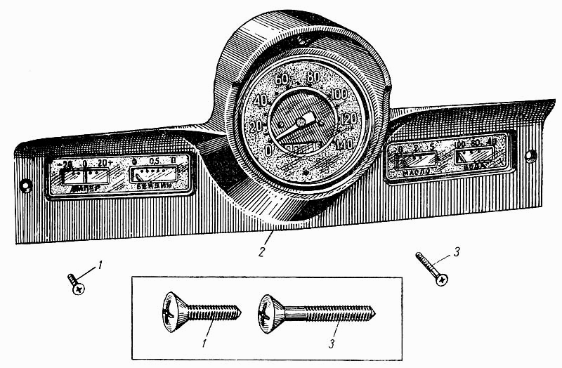 Armaturenbrett und Instrumente Moskwitsch M402, M403, M407, M423. Dashboard and instruments Moskvich 402, 403, 407, 423. Щиток приборов автомобиля Москвич М402, М403, М407, М423.
