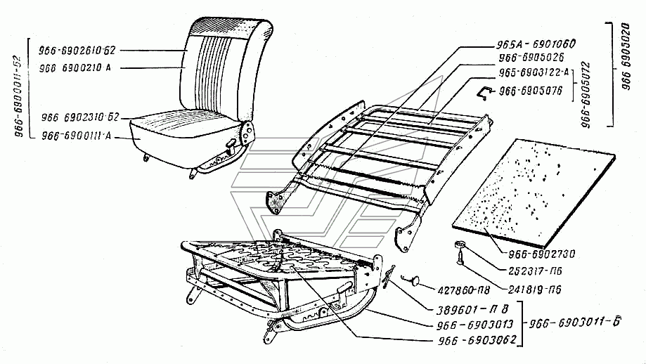 Vordere Sitze ZAZ 966. Front and rear seats SAS 966. Переднее сиденье в сборе ЗАЗ-966, 966В.
