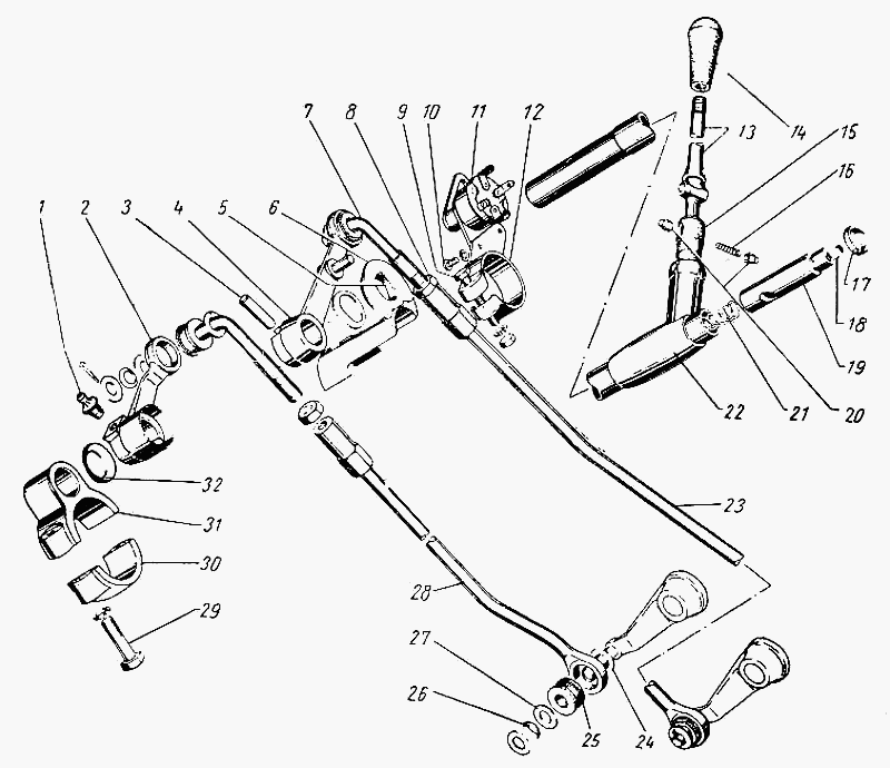 Schaltgestänge Getriebe GAZ-21 Wolga.  Gear shift linkage GAS M21 Volga.  Управление коробкой передач КПП ГАЗ-21 Волга