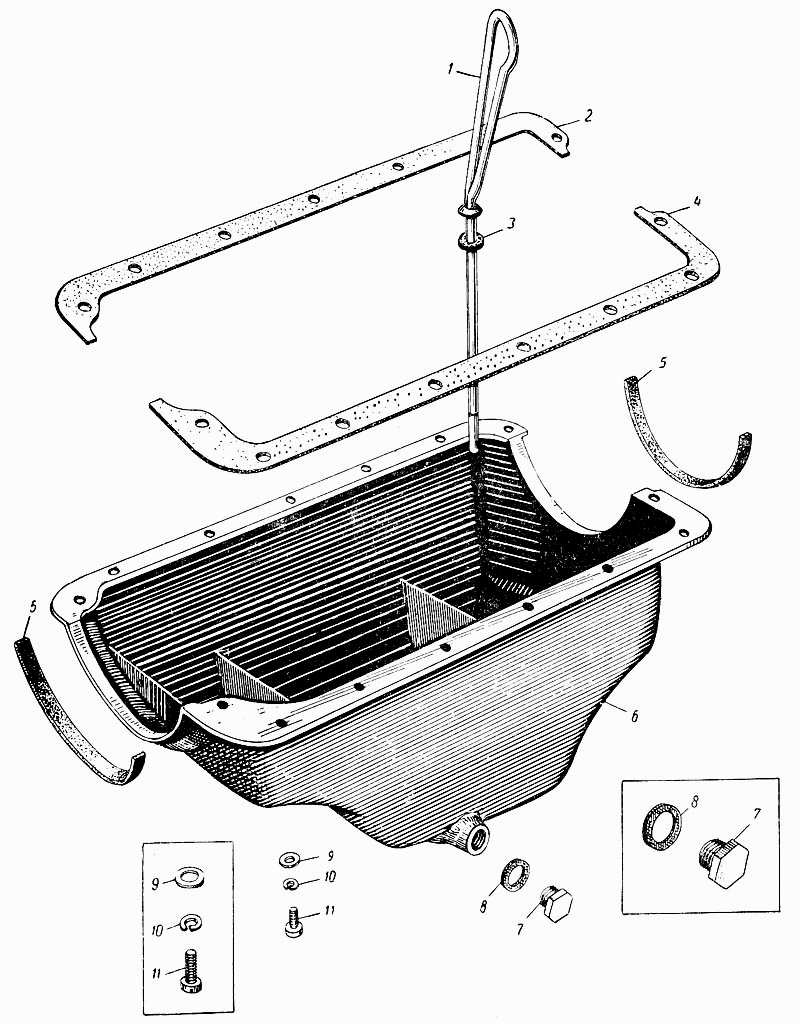 Ölwanne Motor Moskwitsch M402, M403, M407, M423. Oil sump Moskvich 402, 403, 407, 423. Масляный картер поддон двигателя автомобиля Москвич М402, М403, М407, М423.