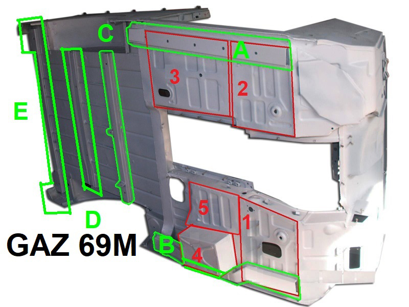 Bodenbleche Reparaturbleche Boden GAZ 69, GAZ 69A.  Floor panels Repair panels GAS 69, GAZ 69A.  Детали пола ГАЗ 69, ГАЗ 69А. 