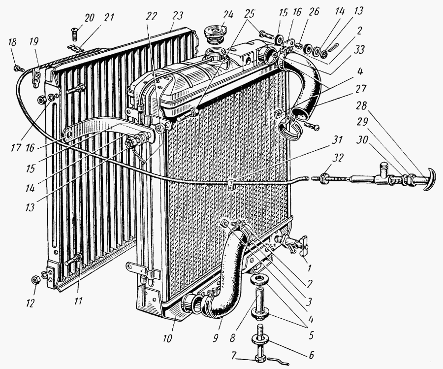 Kühler Kühlung Motor, Motorkühlung GAZ M21 Wolga.  Radiator Cooling system GAS 21 Volga.  Радиатор системы охлаждения двигателя ГАЗ-21 Волга.