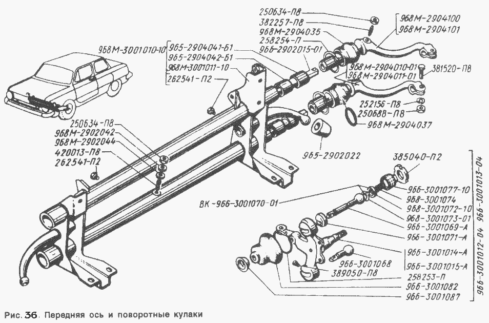 Vorderachse ZAZ 966, ZAZ-968, ZAZ-968A, ZAZ-968M Saporoshez. Front suspension SAS 966, SAS 968, SAS 968A, SAS 968M. Торсионы и пружины передней подвески, рычаги, передняя ось и поворотные кулаки ЗАЗ-966, ЗАЗ-968, ЗАЗ-968А, ЗАЗ-968М Запорожець Запорожец