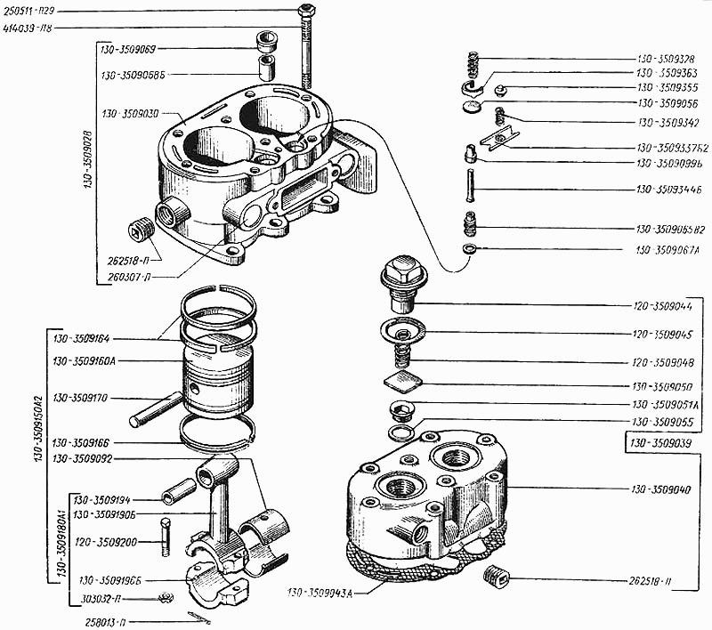 Kompressorkopf und Zylinderblock LKW KRAZ 250, KRAZ 255, KRAZ 256, KRAZ-257, KRAZ-260. Compressor head and cylinder block KRAS 250, KRAS 255, KRAS 256, KRAS-257, KRAS-260. Головка и блок цилиндров компрессора КРАЗ 250, КРАЗ 255, КРАЗ 256, КРАЗ-257.