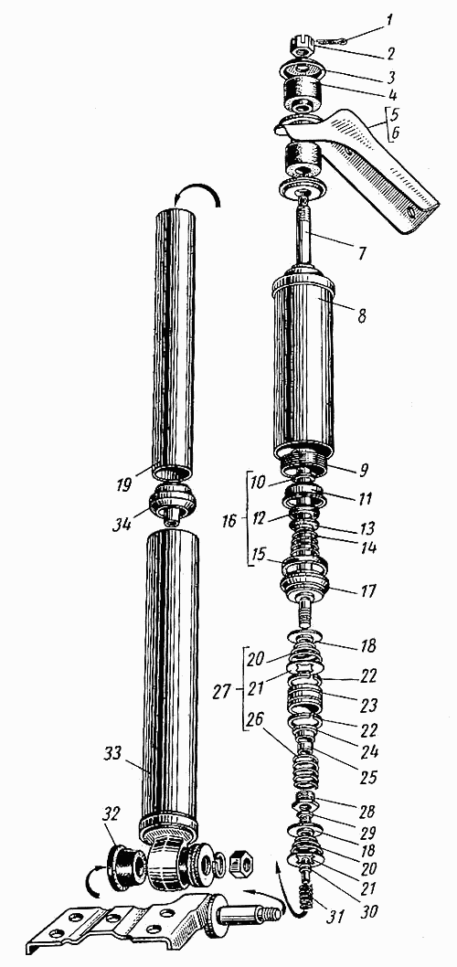 Stoßdämpfer hinten GAZ 21 Wolga.  Rear Shock absorber GAS 21 Volga.  Амортизаторы задней подвески ГАЗ 21 Волга.