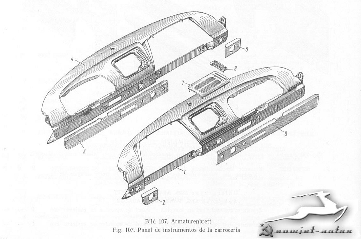 Armaturenbrett, Handschuhfach Moskwitsch Moskwitch Moskwich Mosi 408. Dashboard, glove box Moskvich Moskvitch 408.  Детали передка: Вещевой ящик, Панель приборов Москвич 408.