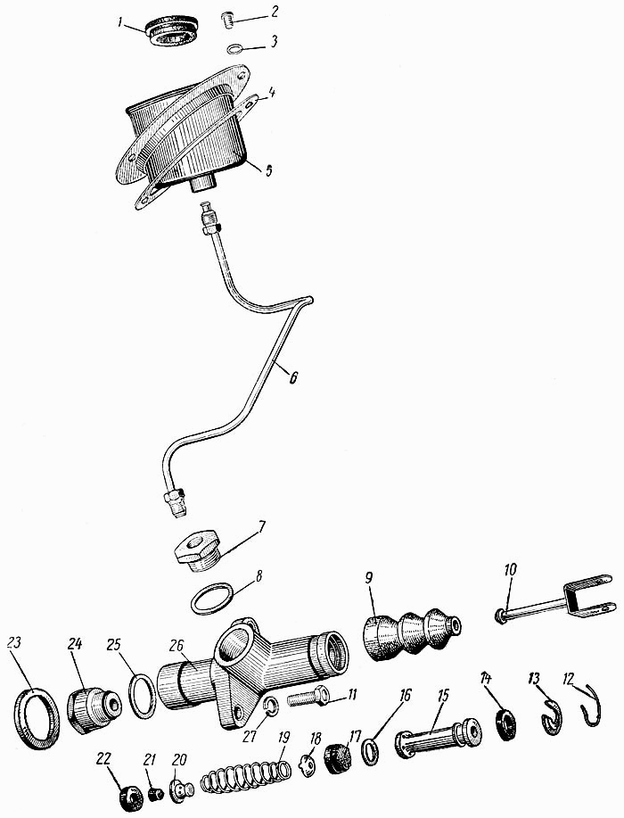 Hauptbremsyzlinder (HBZ) ZAZ 965. Brake master cylinder SAS 965. Главный тормозной цилиндр тормоза (ГТЦ) ЗАЗ-965.
