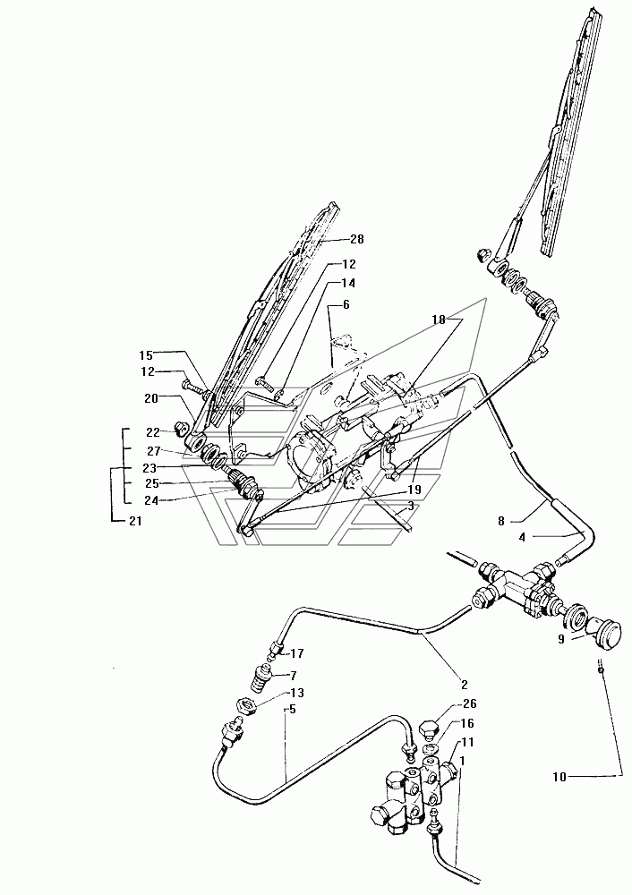 Scheibenwischer und Scheibenwischermotor Druckluftmotor pneumatisch LKW ZIL-130, ZIL-131. Windscreen wiper and pneumatic windshield wiper motor track SIL 130, SIL 131. Стеклоочистители и Пневморедуктор стеклоочистителя ЗИЛ 130, ЗИЛ 131.