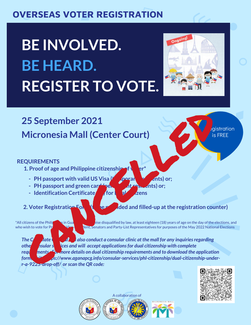 September 25th Mobile Overseas Voter Registration Event at Micronesia Mall Cancelled