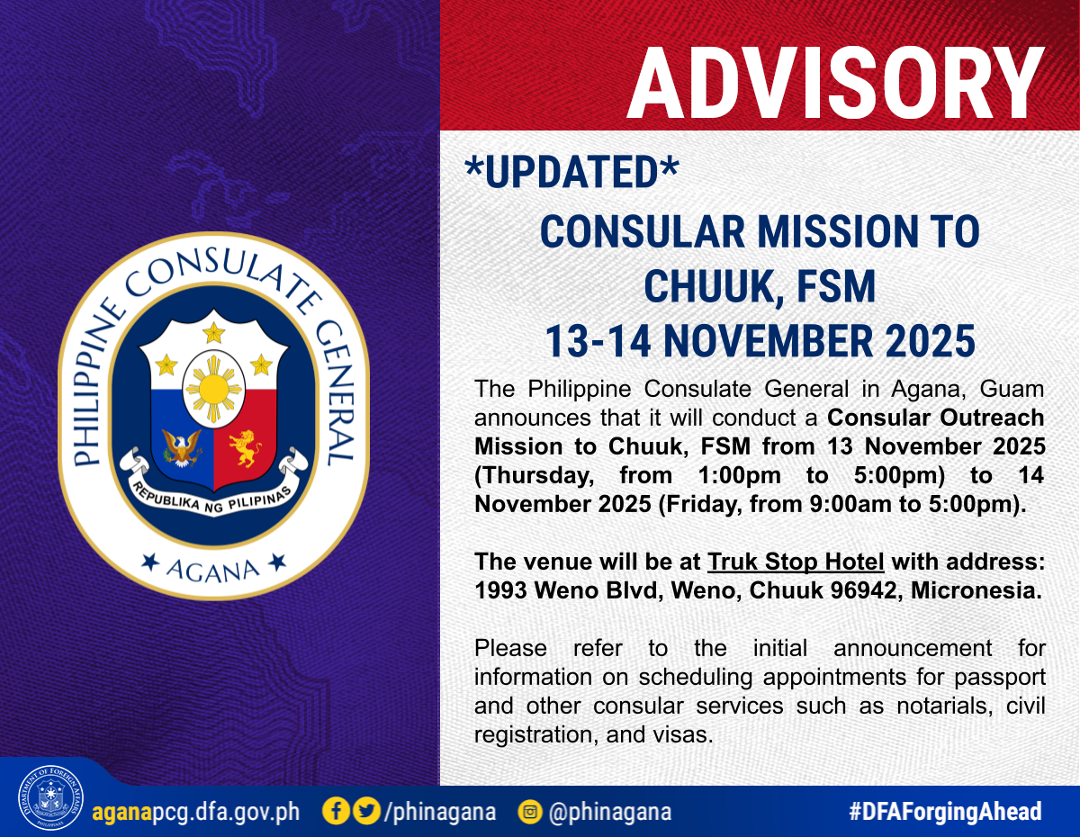Updated Consular Mission to Chuuk and Pohnpei, FSM