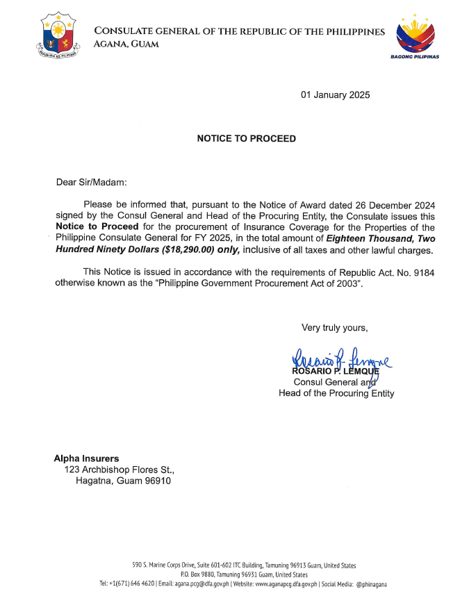 Notice of Award and Notice to Proceed - Alpha Insurers