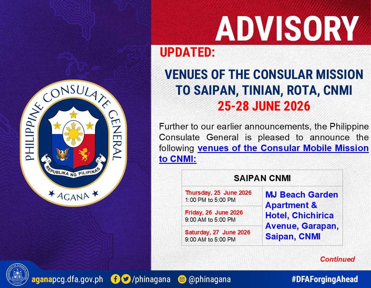 Venues for the Consular Outreach Mission in Saipan, Tinian, Rota