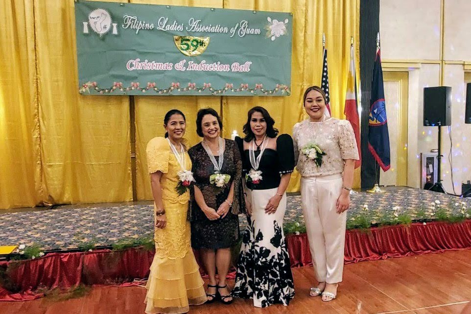 Guam Governor Lourdes Leon Guerrero (second from left) and Senator Amanda Shelton (rightmost) of the 35th Guam Legislature were among the special guests during the 59th Induction and Christmas Ball of FLAG. (Photo: PCG Agana)