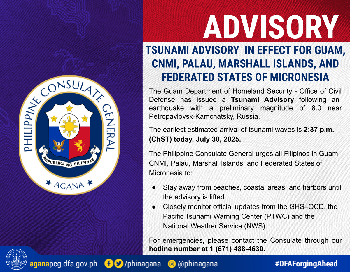 Tsunami Advisory - Guam, CNMI and Pacific