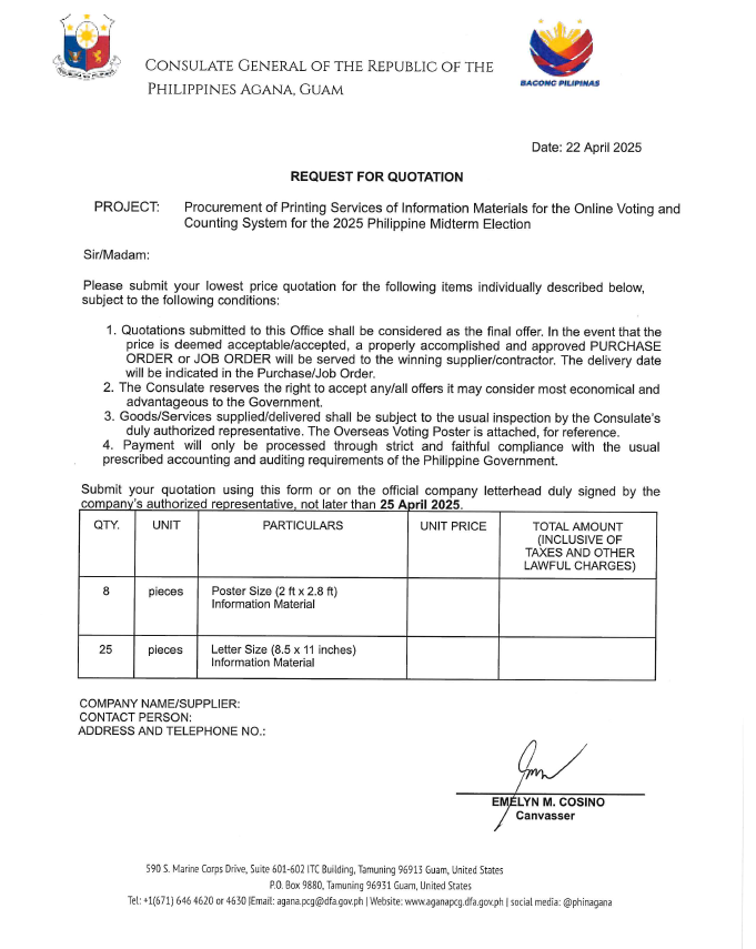 Request for Quotation - Printing Services for Overseas Campaign Materials