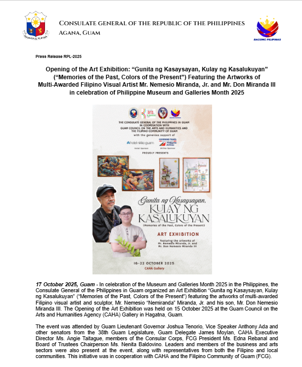 Opening of the Art Exhibition: “Gunita ng Kasaysayan, Kulay ng Kasalukuyan” (“Memories of the Past, Colors of the Present”) 