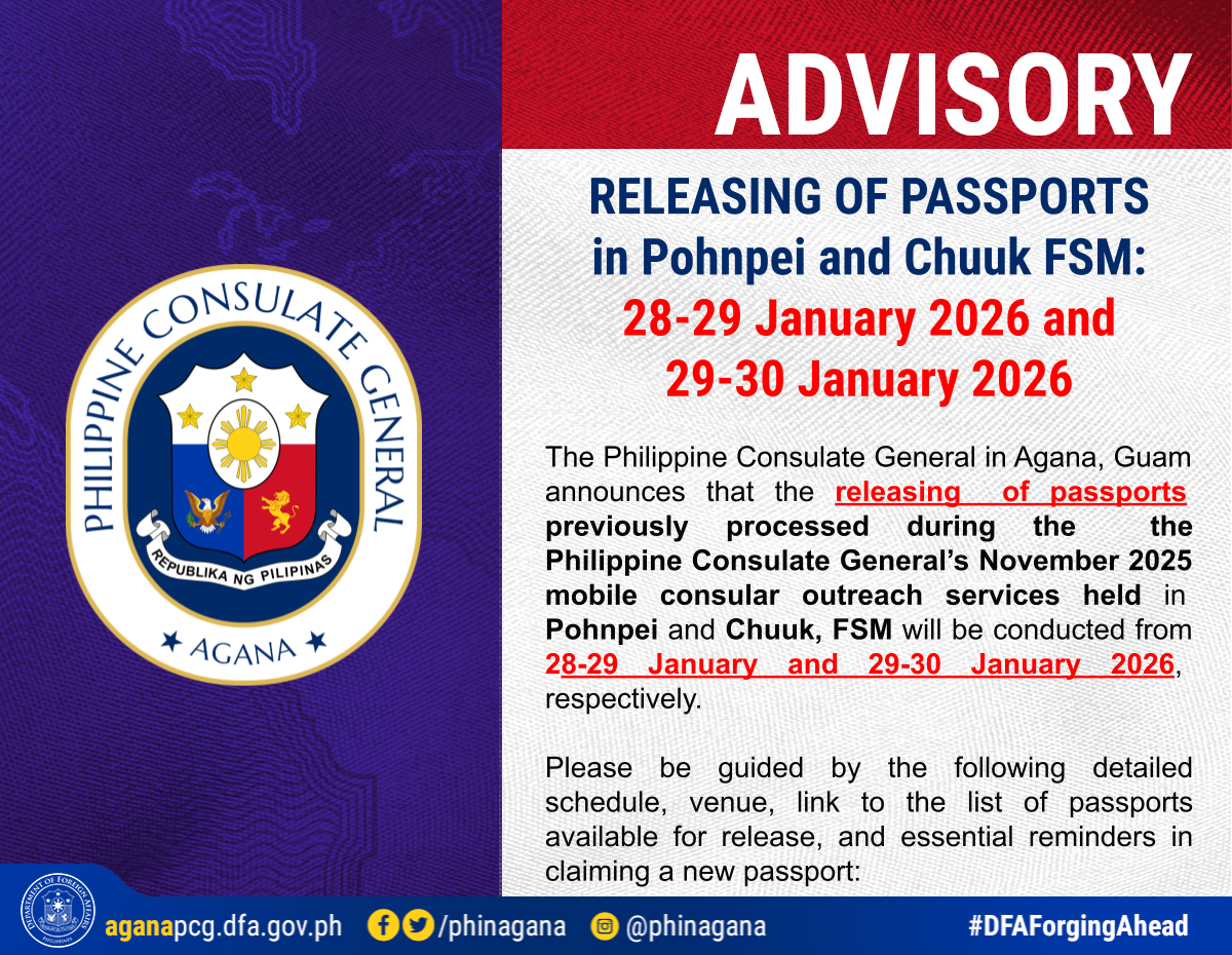 ADVISORY: Releasing of Passports in Pohnpei and Chuuk, Federated States of Micronesia