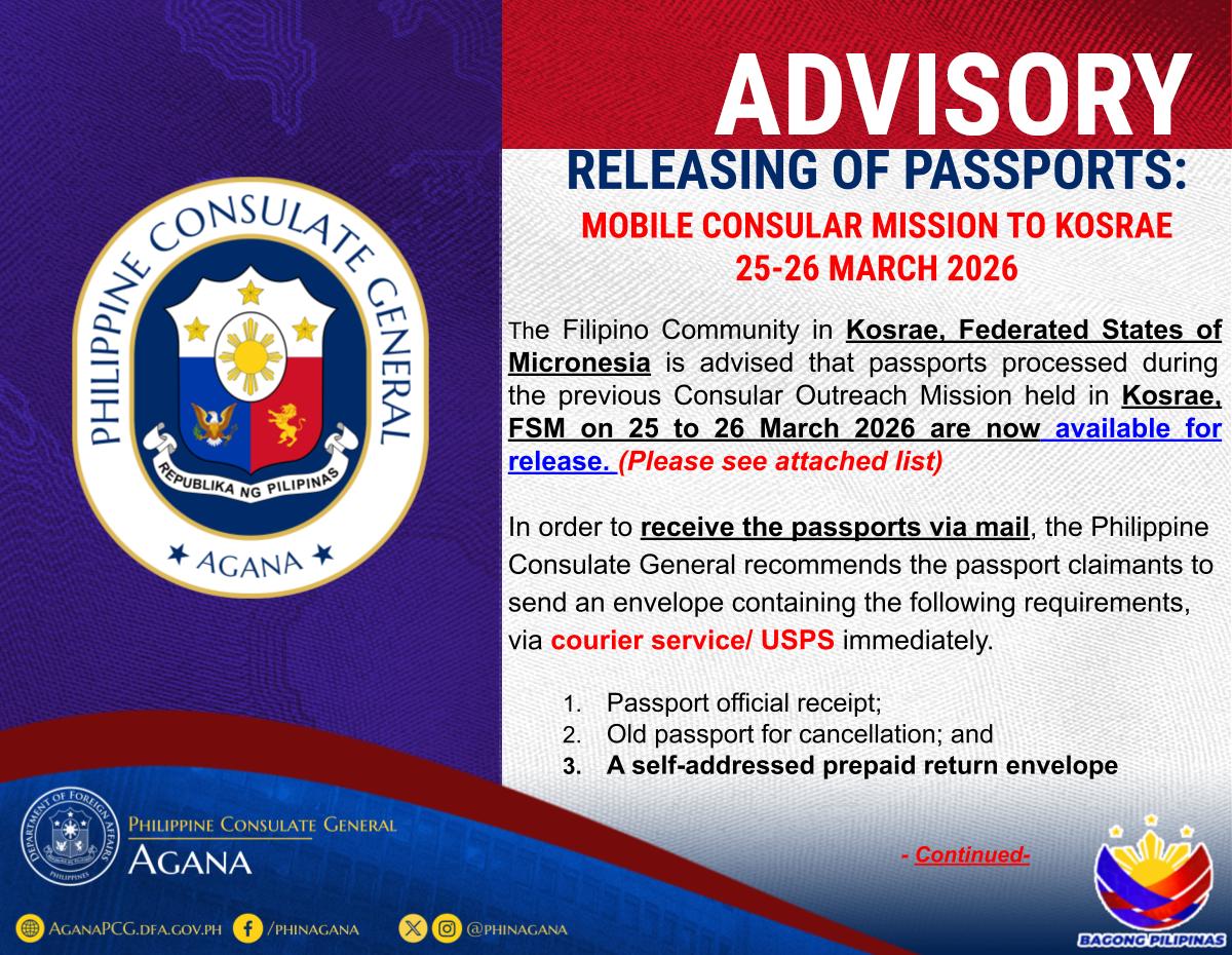 Advisory Releasing of Passport Consular Mission to Kosrae, 25-26 March 2026
