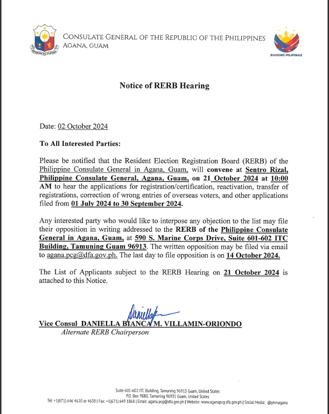 Notice of RERB Hearing - 21 October 2024