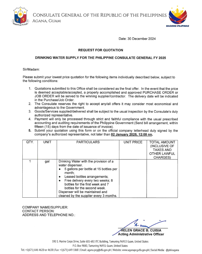 Request for Quotation-Drinking Water