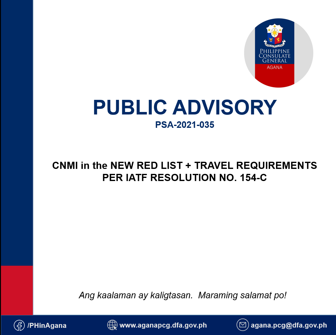 CNMI in the new Red List + Travel Requirements per IATF Resolution No. 154-C