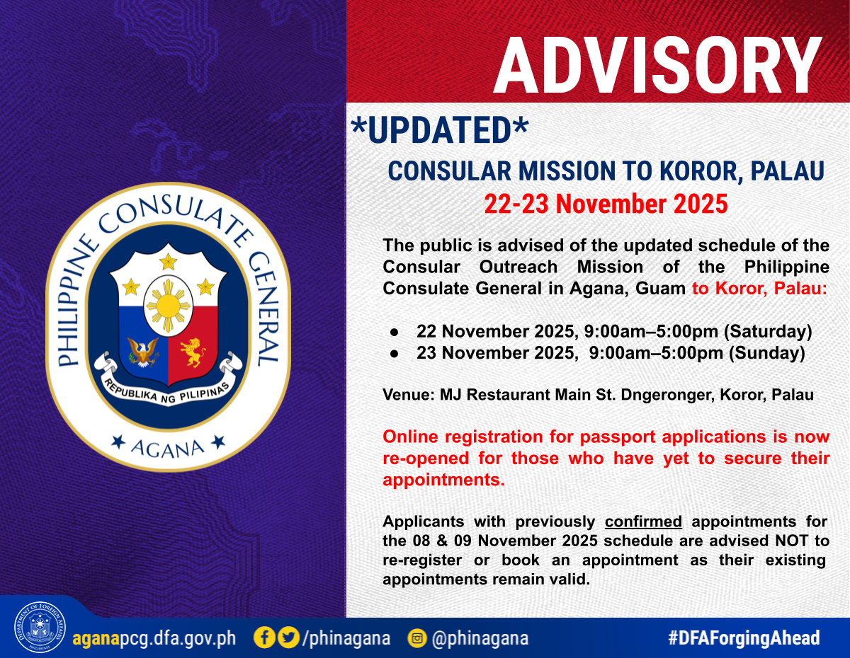 UPDATED: Consular Mission to Koror, Palau 22-23 November 2025