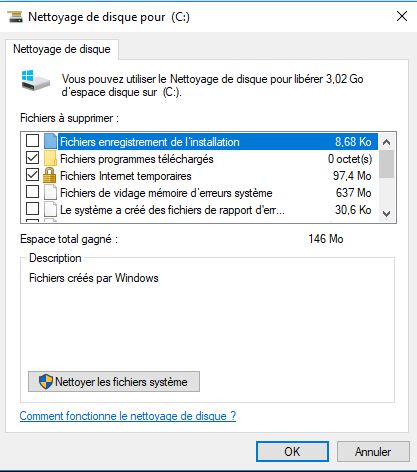 Microsoft Windows nettoyage de disque